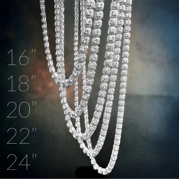 16” Iced Out Cubic Zirconia Ice Cube Tennis Chain Solid 925 Sterling Silver NWT